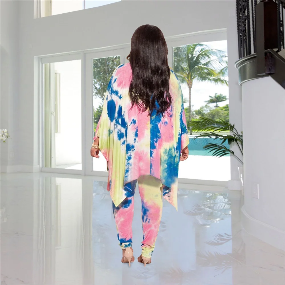 Plus Size New Tie Dye Two Piece Set Women Camouflage Print Elastic Waist Long Sleeves Solid Casual Loose Whol 3xl 4xl 5xl 6xl