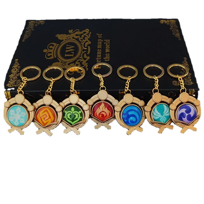 

Game Genshin Impact Vision Lnazuma Ganyu Keqing Wendi Xiao Keychain Luminous 7 Element Weapons Eye Of Original God Toy KeyRing