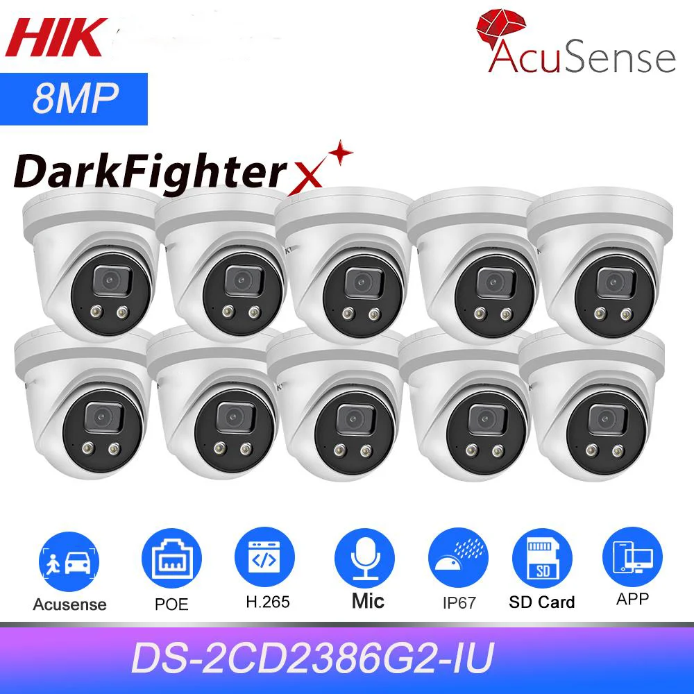 

Hikvision IP Camera 8MP DS-2CD2386G2-IU DarkFighter 4K POE IP Camera IP67 AcuSense Built-in Mic Whole Sale 10pcs/lot