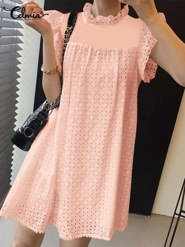 

Женское элегантное мини-платье Celmia с вырезами, кружевными оборками, повседневное корейское платье с круглым вырезом, летние короткие плать...