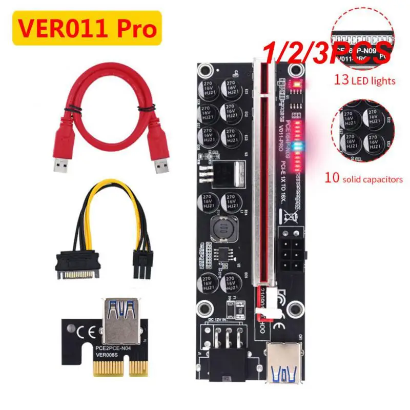 

1/2/3PCS Dual LED VER009S PCI-E Riser Card 009S PCIE 1X to 16X Extender 100CM 60CM 30CM USB 3.0 Cable SATA Power for Graphics