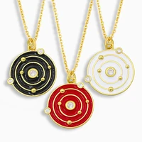 classic round disc enamel necklace for women men gold plated solar system 9 planets pendant clavicle chain zirconia jewelry gift