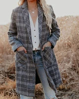 suit collar fashion slim long sleeve woolen coat 2022 new women mid length plaid print woolen coat office lady elegant coat