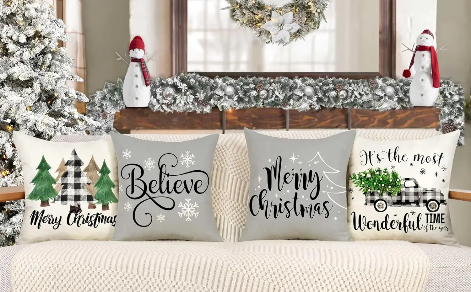 Рождественский чехол для подушки в клетку Buffalo черный белый цвет рождественские