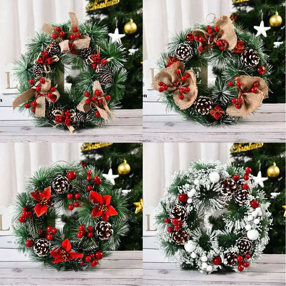 

32CM Christmas Decoration Wreath Handmade Artificial Christmas Wreath Door Hanging Window Props Xmas Party Decoration