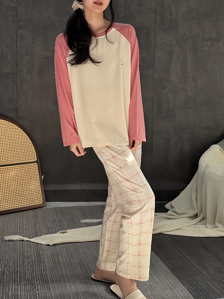 2024 новые женские пижамы весенне-осенние модальные хлопковые клетчатые брюки с