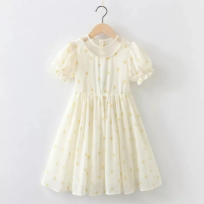 

Children Chiffon Dresses 2023 New Floral Print Elegant Kids Clothes Summer Beading Fairy Girls Princess Dress for Teenagers