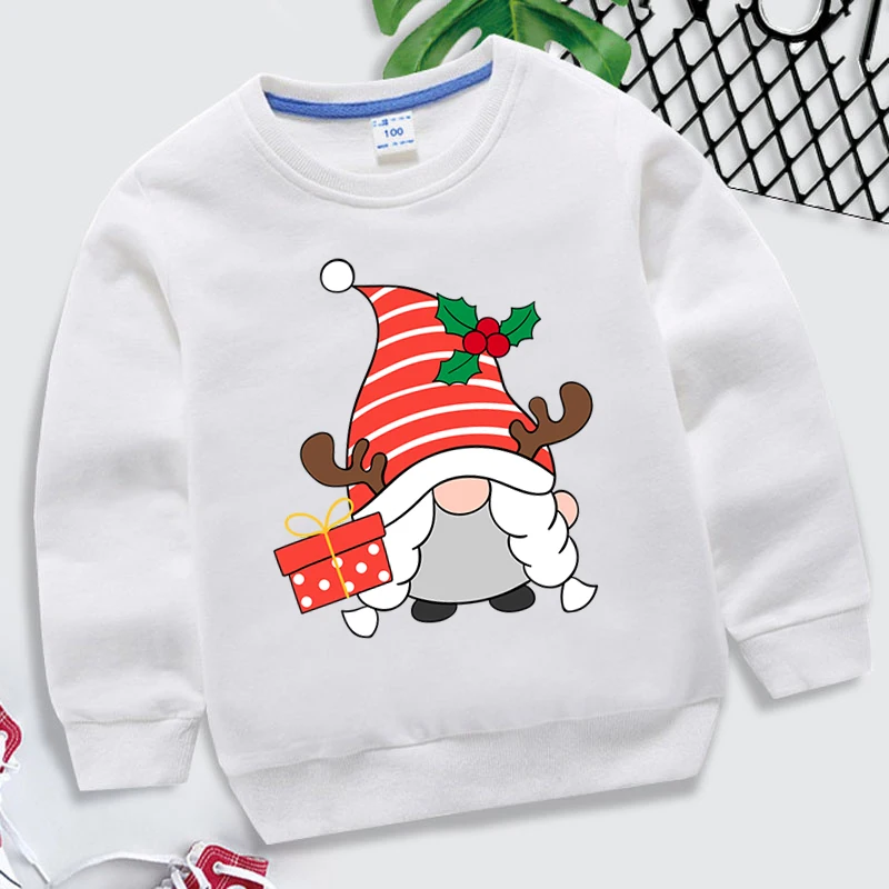 

Однотонная детская одежда с Санта Клаусом, Рождественский мультяшный рисунок, новинка 2022, Модные свитшоты для девочек с круглым вырезом, де...