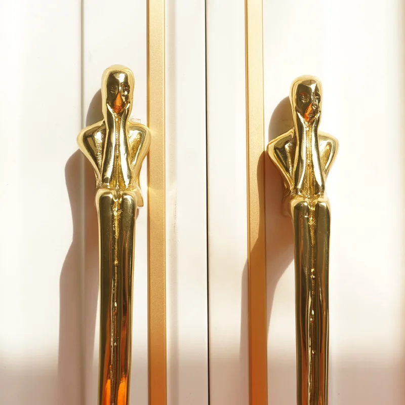 

Creative Solid Brass Thinker Shape Long Handle Wardrobe Kitchen Dresser Cabinet Door Drawer Handles and Pulls Furniture Hardware