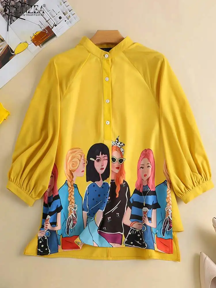 

Летняя модная блузка ZANZEA с коротким рукавом, свободная рубашка для женщин, женские топы оверсайз, футболки, повседневная блузка с принтом, ж...