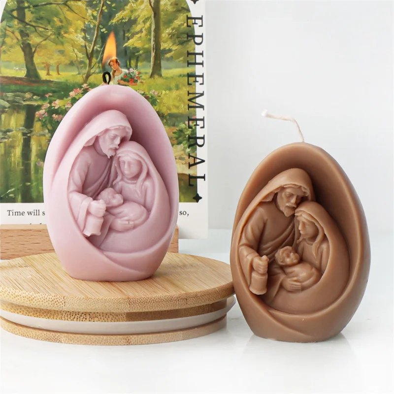 

3D Catholic Holy Family Candle Mold Jesus Virgin Mary Figurine Silicone Mould Handmade DIY Resin Epoxy Molds Religion Gift Decor