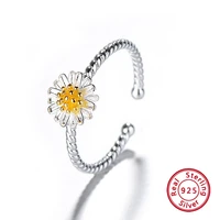 trendy fashion korean style daisy flower adjuestable size luxury silver 925 rings for women charm fine jewelry gifts