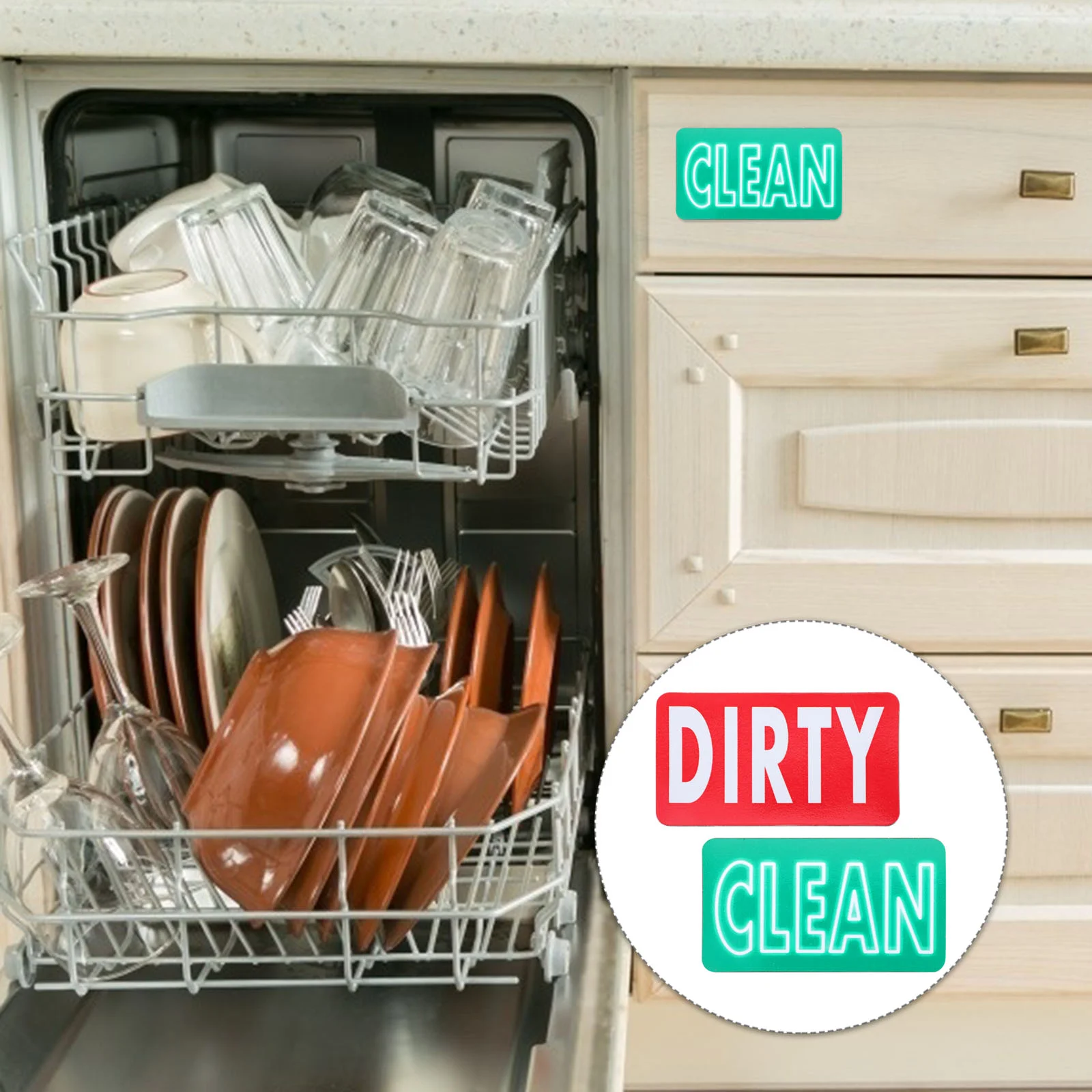 

Dishwasher Clean Dirty Sign Magnet Indicator Dish Washer Reversible Magnetic Plate Kitchen Stickers