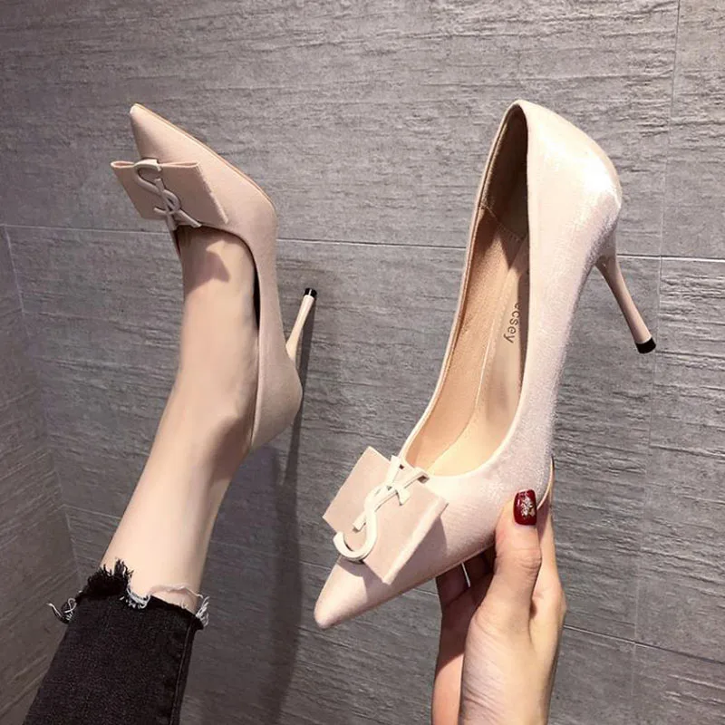 

6cm New Fashion Patent Leather Pointed Toe Thin High Heels with Rhinestone Women Yellow Shoes 41 42 43
