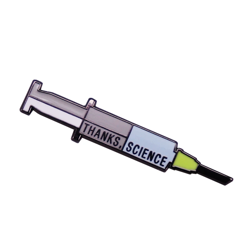 

Thanks, Science Vaccine Syringe Doctors Brooch Metal Badge Lapel Pin Jacket Jeans Fashion Jewelry Accessories Gift