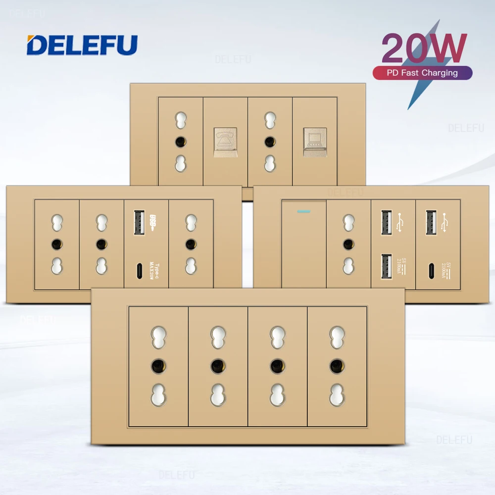 DELEFU Огнестойкая панель SC31 145 мм золото итальянский стандарт USB Type
