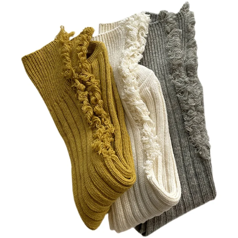New beggar socks women broken hole wool socks middle tube knitted socks