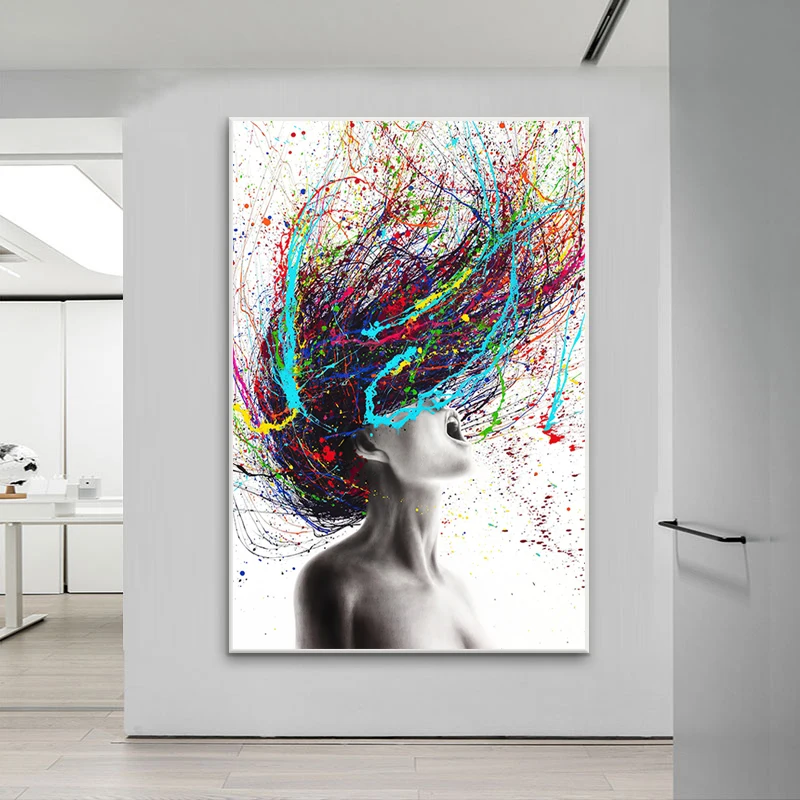 

Modern Abstract Wall Art Colored Hair Woman Canvas Painting Figure Posters And Prints Hanging Pictures For Living Room Decor