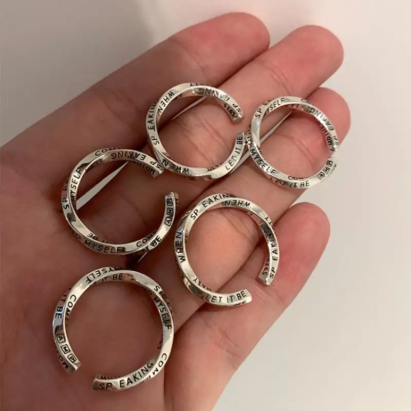 

HOYON Open Mobius ring For women English graffiti 925 ring design light luxury personality ins cold wind for party jewelry