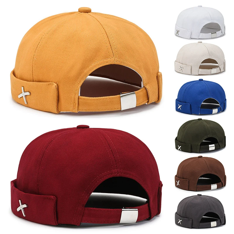 

New Vintage Hip Hop Hats For Men Fashion Skullies Cap Summer Sun Hats Brimless Beanie Solid Color Portable Street Dome Hats Male