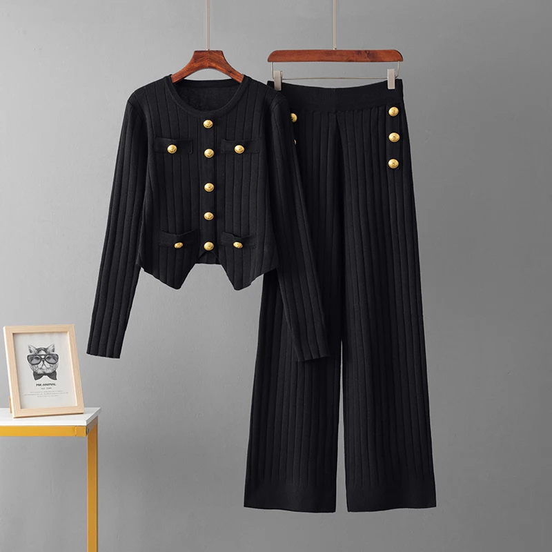 Женский Повседневный Вязаный Комплект Из Двух Предметов Свитер HLBCBG С Пуговицами