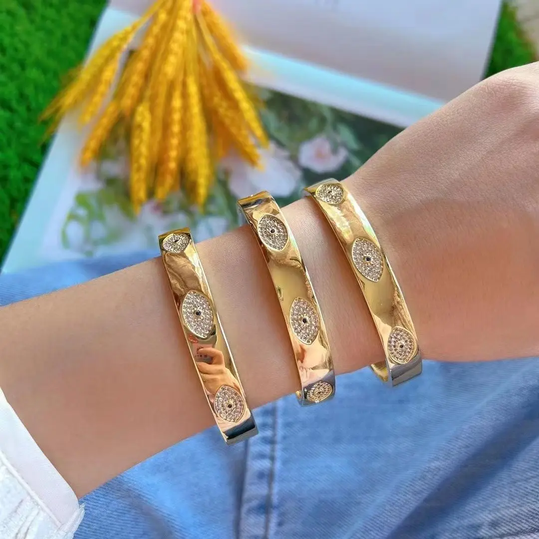 

3 шт., циркониевые браслеты от сглаза с кубическим цирконием для женщин, подарки, Толстые браслеты, ювелирные изделия в стиле панк