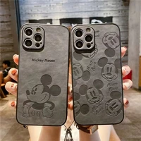 leather disney mickey phone case cover for iphone 13 12 pro max 11 8 7 6 s xr plus x xs se 2020 mini new shatter resistant case