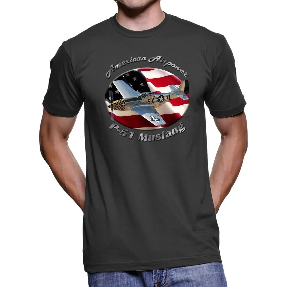

New Summer Casual Men Tee Shirt P-51 Mustang American Airpower Men'S Dark T-Shirt Custom Aldult Teen Unisex Digital Printing
