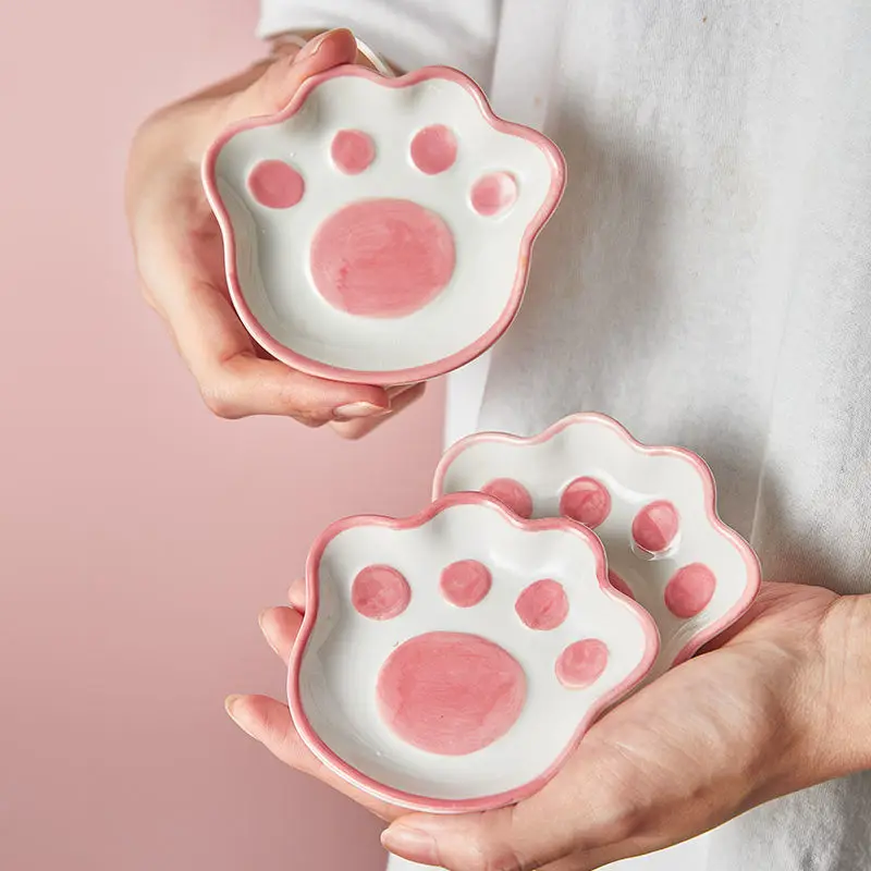 

3.5 Inch Cat Claw Shape Seasoning Plate Small Ceramics Taste Dish Soy Vinegar Sauce Bowl Snack Dip Dishes Food Saucer Tableware