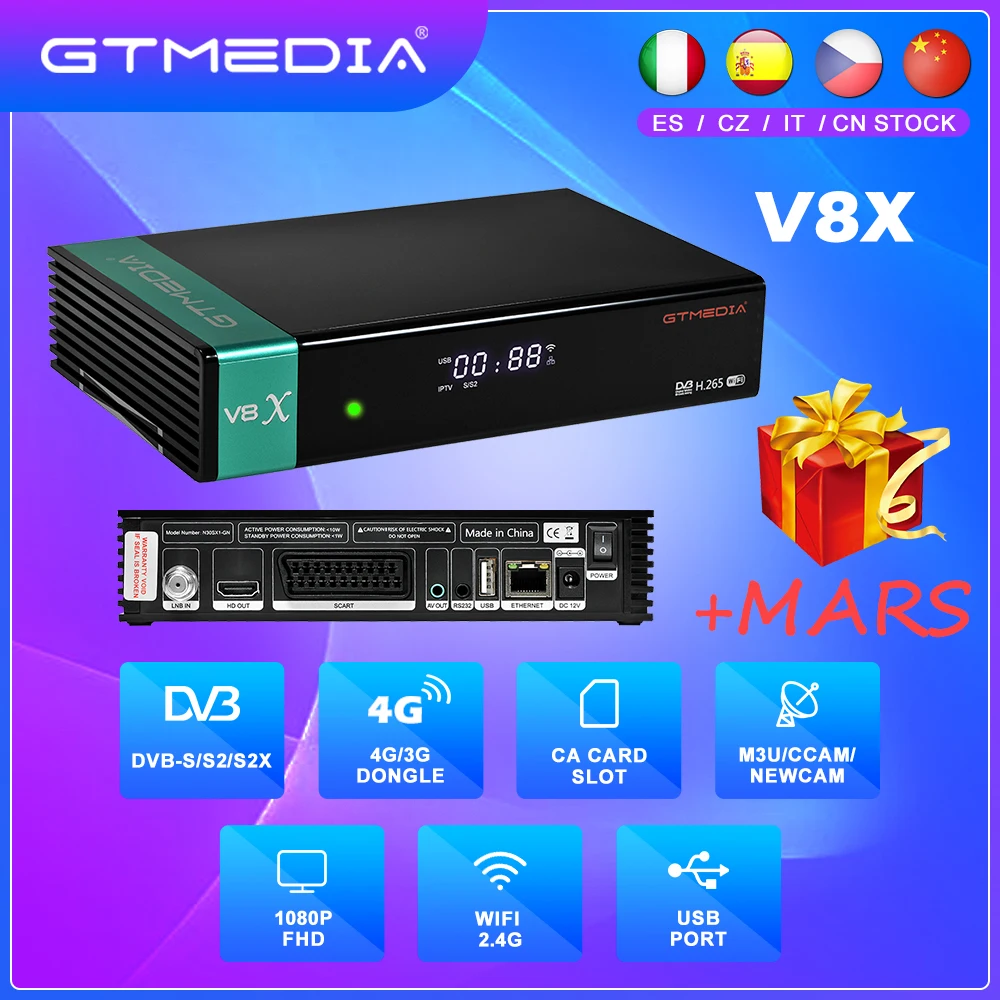 

GTMEDIA V8X Satellite TV Receiver DVB S/S2/S2X 1080P FHD Support Mars M3U CA Card Slot 2.4G Wifi Smart Media Set Top Box