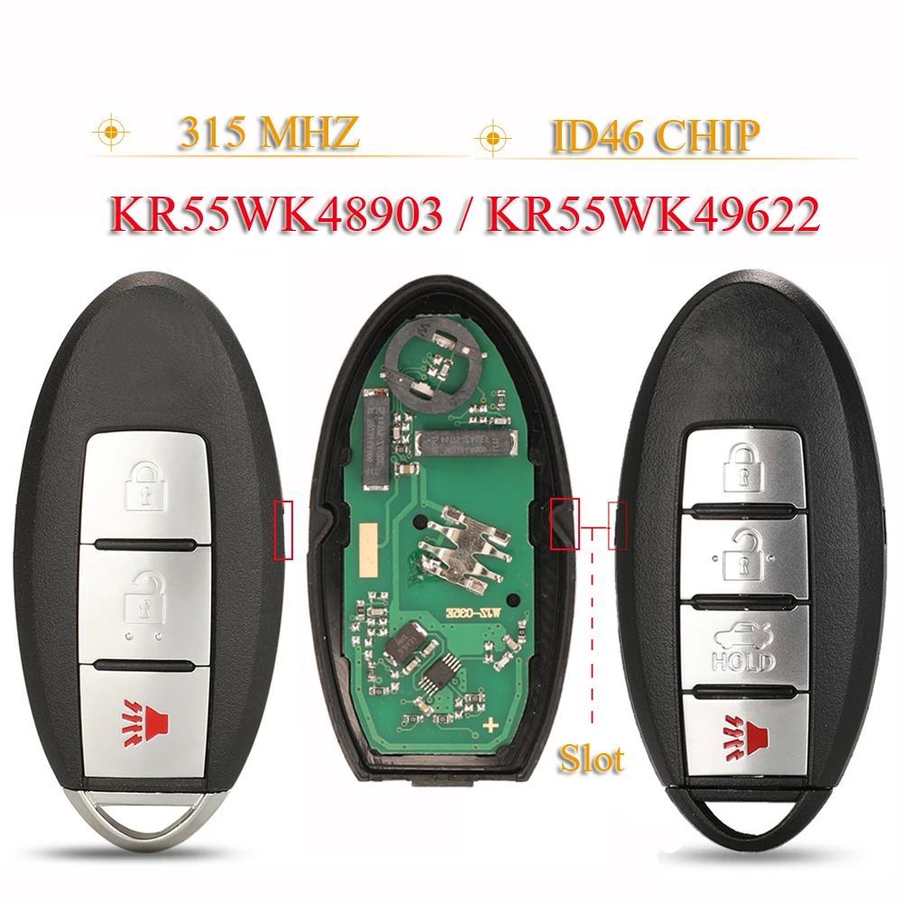 

jingyuqin Keyless Smart Car Key Fob 315Mhz ID46 For Nissan Altima Teana Maxima Murano CrossCabriolet KR55WK48903 KR55WK49622