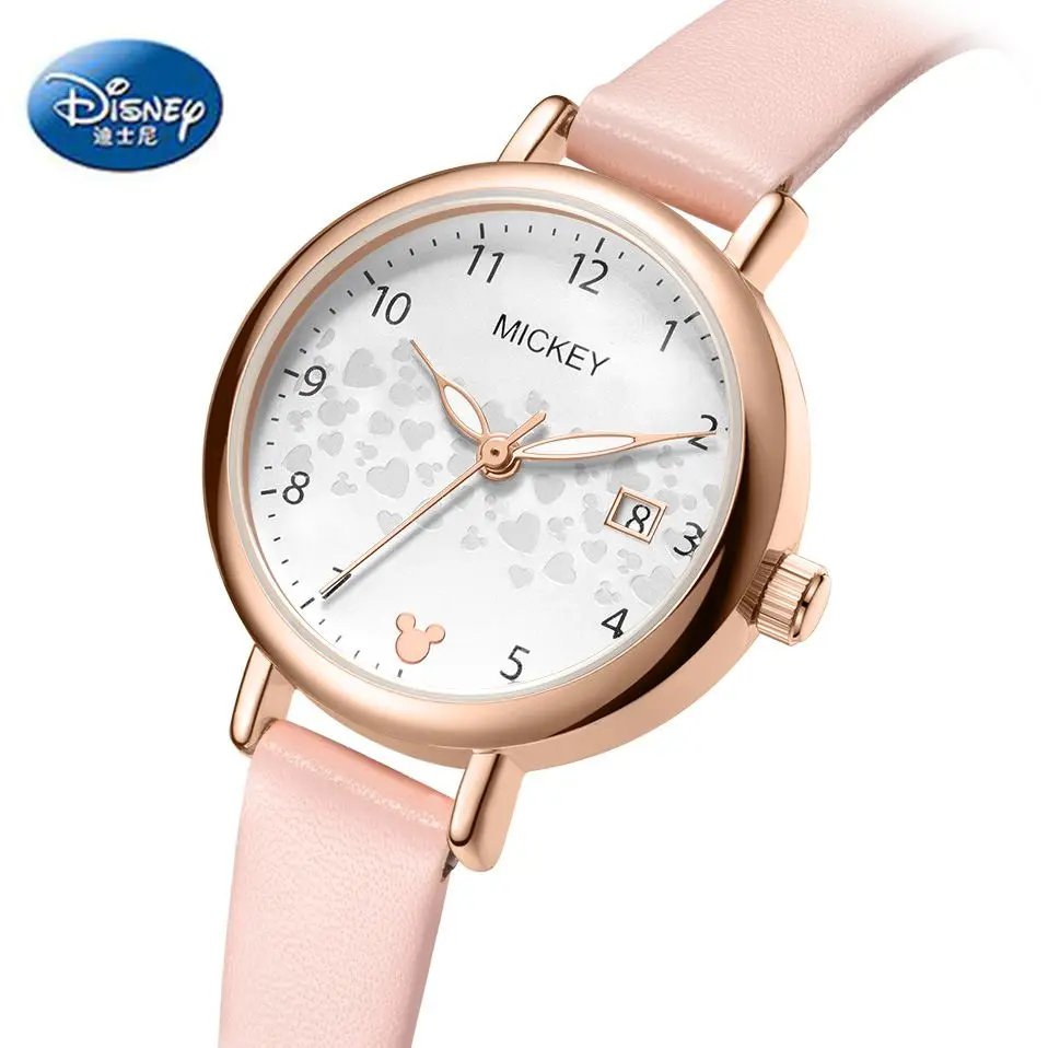 Фото DISNEY женские модные женские наручные часы с кожаным ремешком, женские часы, модные повседневные японские кварцевые часы, роскошные известные студенческие часы №1