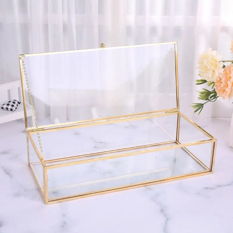 

Vintage Minimalist Jewelry Box Clear Glass with Lid Jewelry Display Vanity Organizer for Ring Fine Workmanship Durable