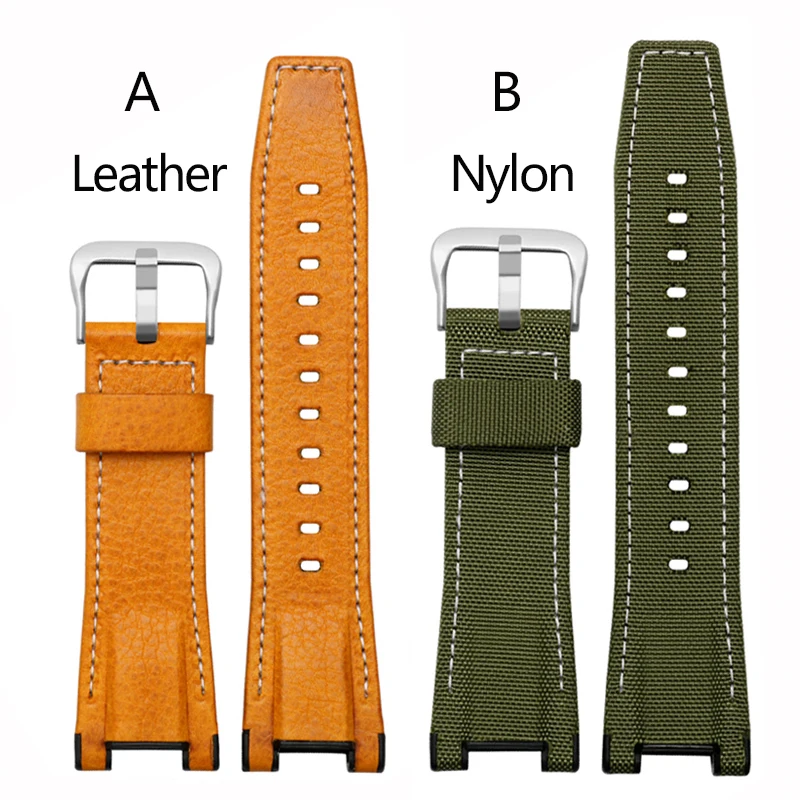 Watch Strap For Casio Watch Strap GST-S130 / S110 / S120 / W130 / B100 / W300 Genuine Leather Nylon Men's Watch Band 26-14MM