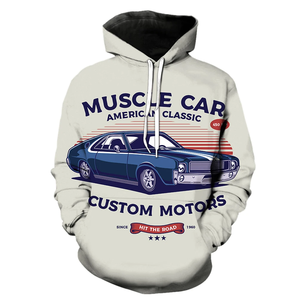 

Мужская винтажная толстовка с капюшоном и принтом автомобиля, повседневный свитшот в стиле хип-хоп, пуловер унисекс с длинным рукавом, боль...