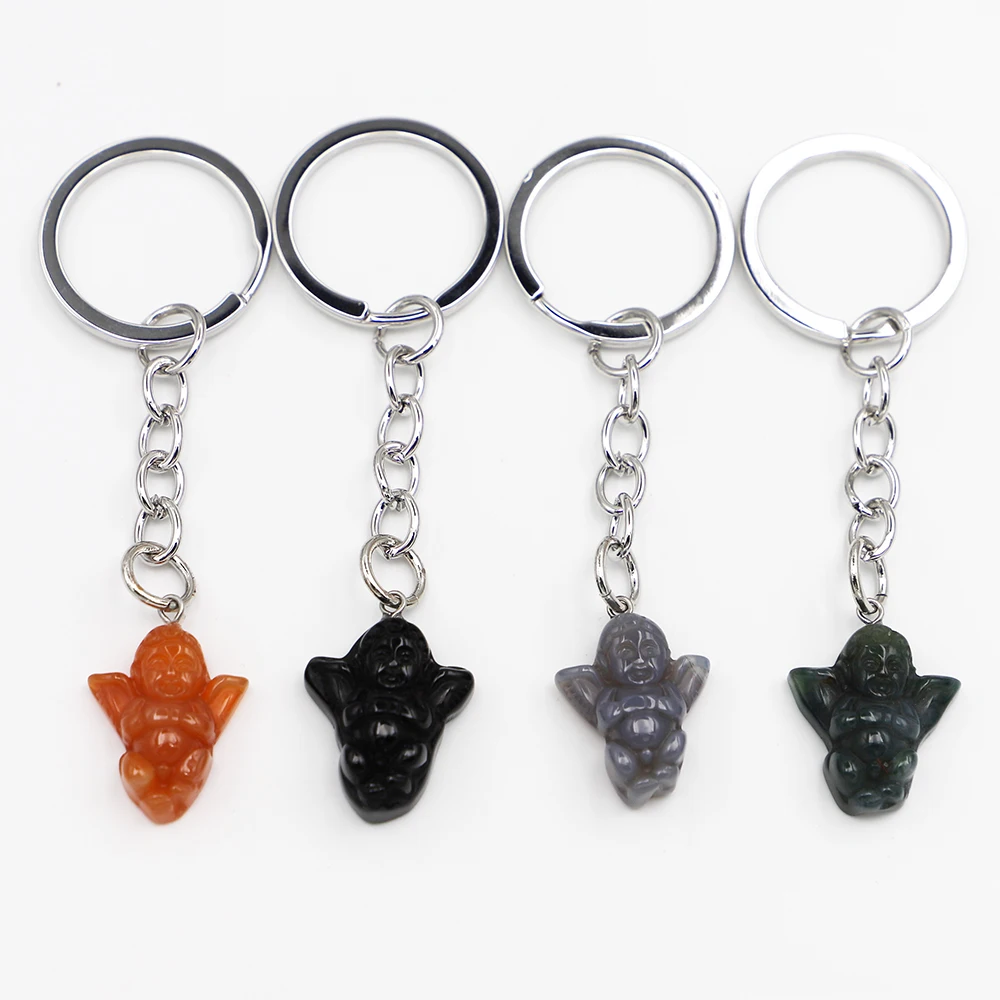 

High Quality Natural Stone Hand Carved Exquisite Keychain Charm Crystal Key Ring Backpack Bag Phone Decor Accessories Jewelry1PC