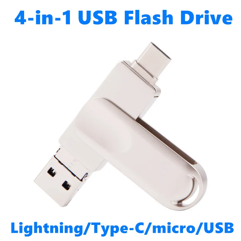 USB 3.0 256 ГБ 128 USB-флешка 4 в 1 для iPhone iPad и телефона Android Внешний накопитель 64 32 Флешка