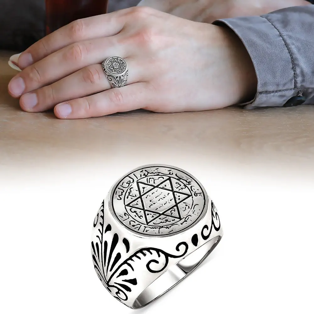 

Solomon Seal Motif 925 Sterling Silver Men 'S Ring