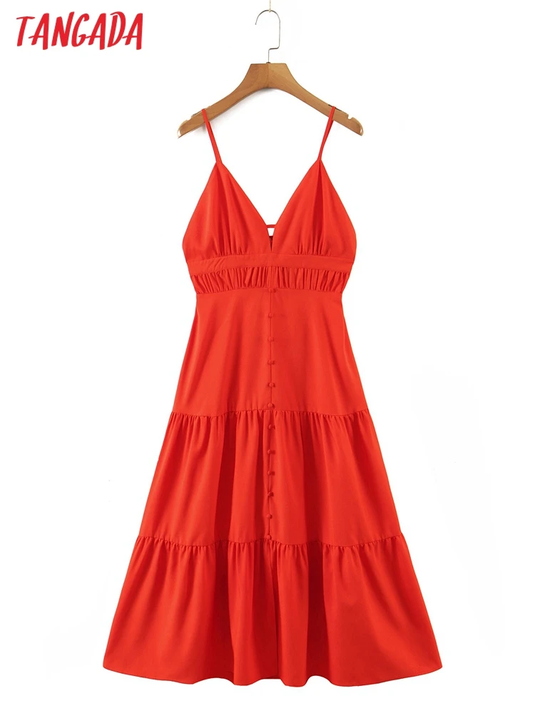 

Платье-миди на пуговицах, без рукавов, с открытой спиной