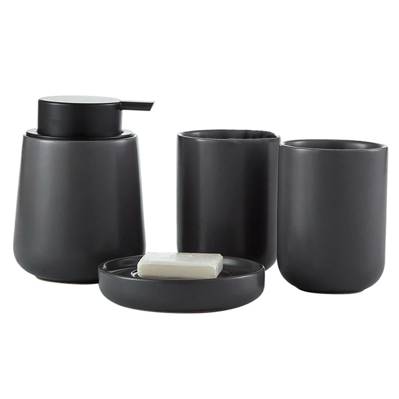 

4 Sets Of Toothbrush Rack Soap Box And Emulsion Bottle Simple Ceramic Nordic Bathroom