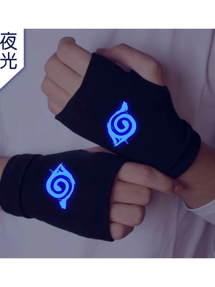 Черные перчатки с рисунком Аниме Наруто наручный браслет флуоресцентные без