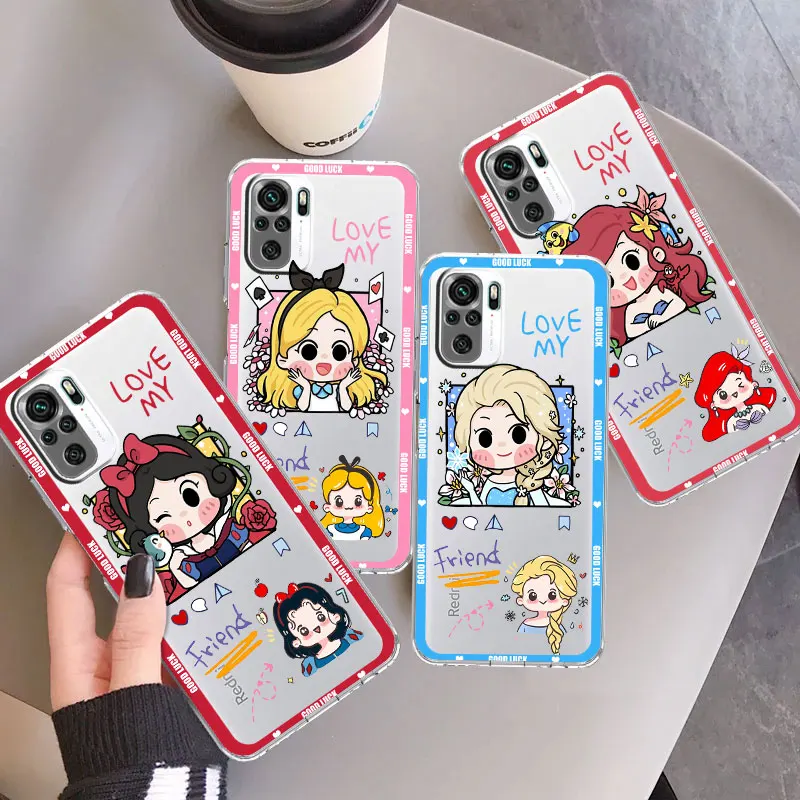 

Disney Cartoon Princess Clear Case For Xiaomi Redmi Note 10 9 11 Pro K40 9A 9C 9T 10C 8 8T 10S 9S 7 Luxury Funda TPU Phone Cover