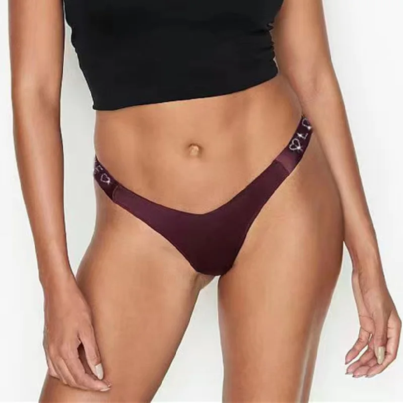 Heart-shaped rhinestone English alphabet elastic band sexy thongs t-pants comfortable ice silk thongs ladies women's thongs