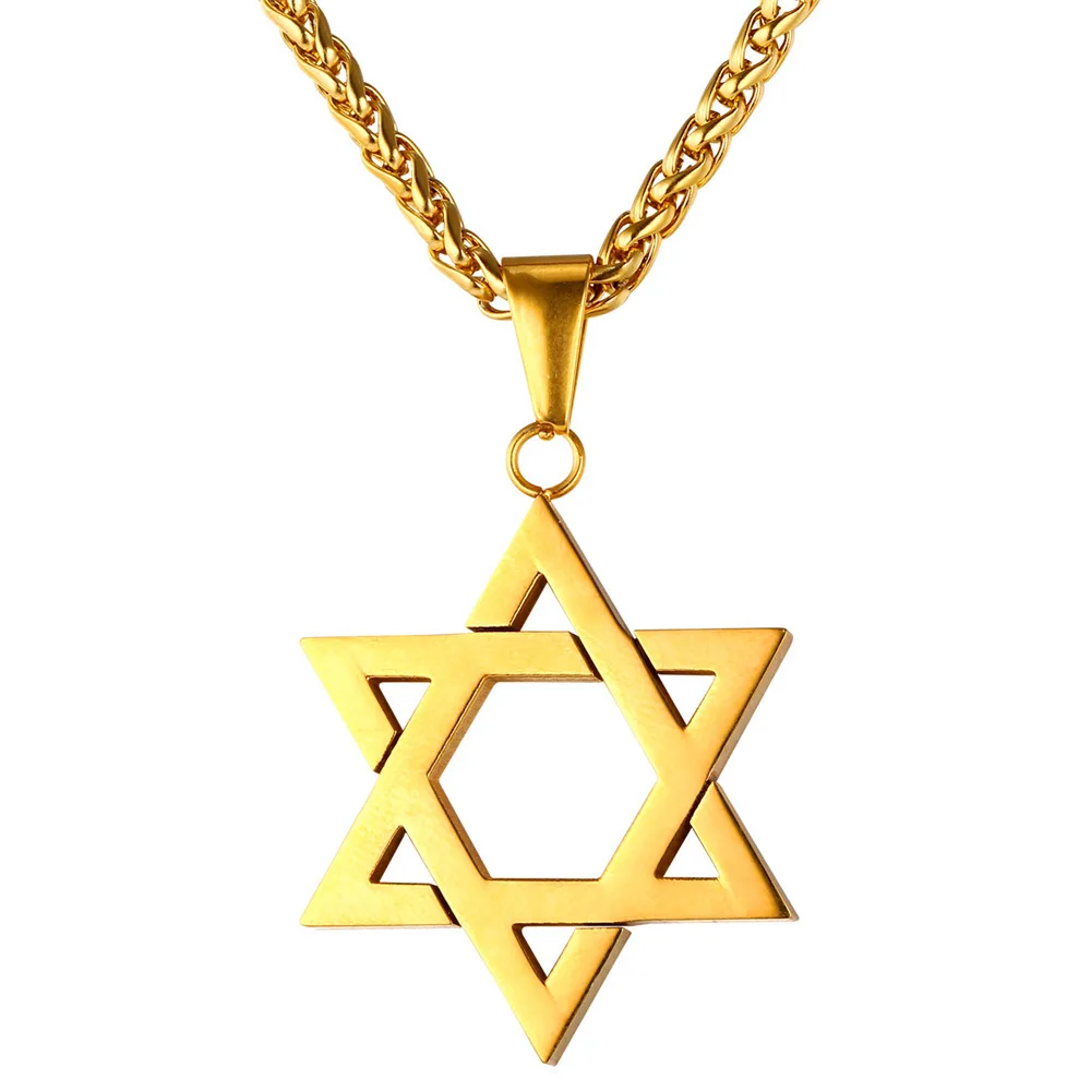 U7-collar con colgante de acero inoxidable para hombre y mujer, colgante de oro con diseño de Estrella de David, joya Magen judía, P723