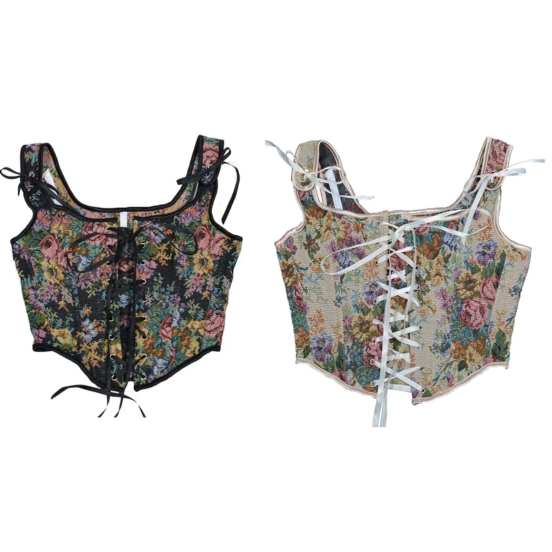 

F42F Corset Tops For Women To Wear Out Floral Bustier Crop Top Retro Corset Tops