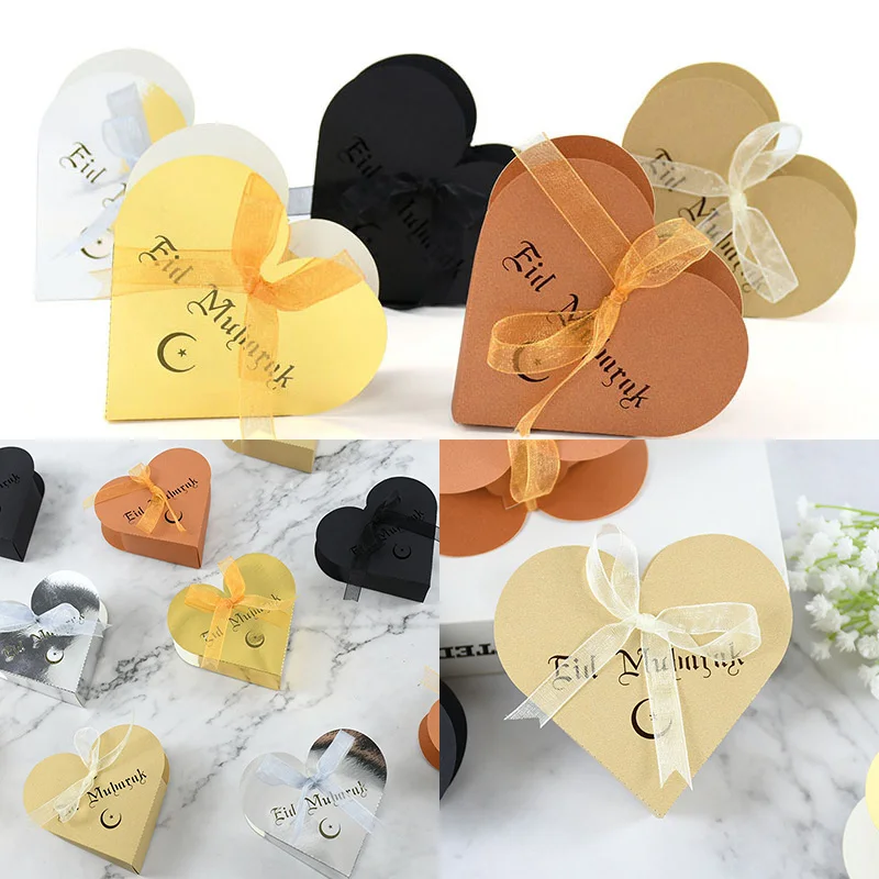 

10pcs EID Mubarak Hollow Love Heart Candy Dragee Box Gift Packaging Chocolate Paper Box Islamic Muslim Al-Fitr Eid Ramadan Decor
