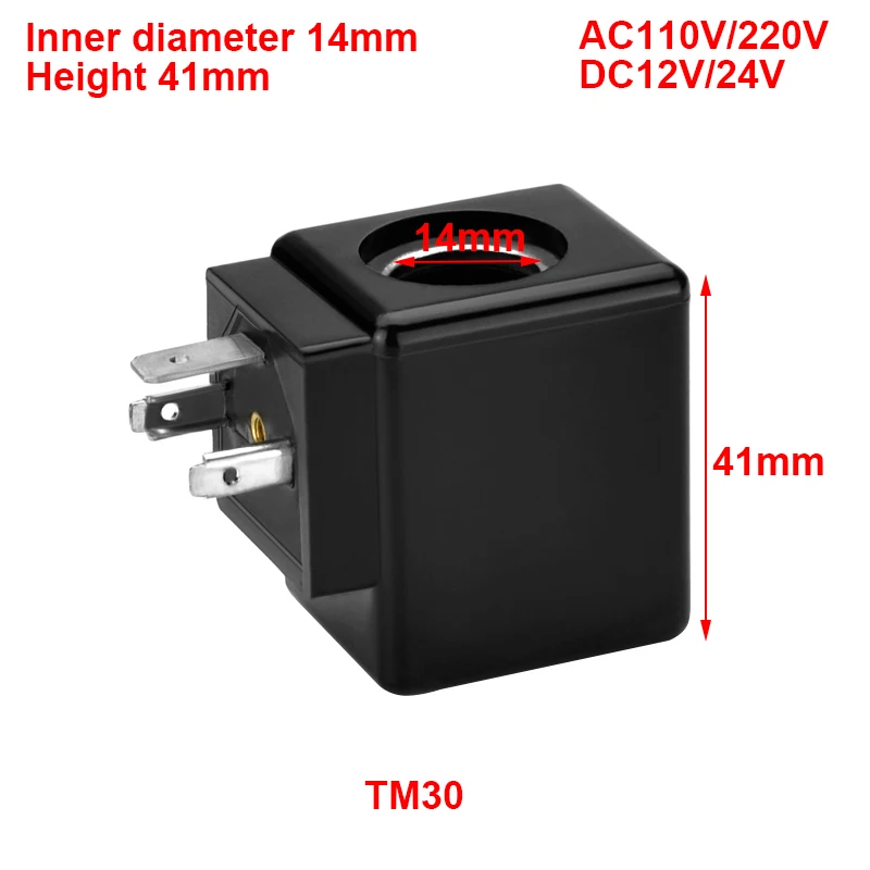 

TM30 High Pressure Drain Solenoid Valve Coil Inner Diameter 14mm Height 41mm AC110V/220V DC12V/24V DIN43650A
