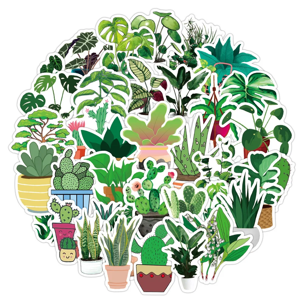 

50Pcs New Green Plant Stickers Waterproof Luggage Notebook Scooter Books Mobile Phone Toys Stickers Children's Birthday Gifts