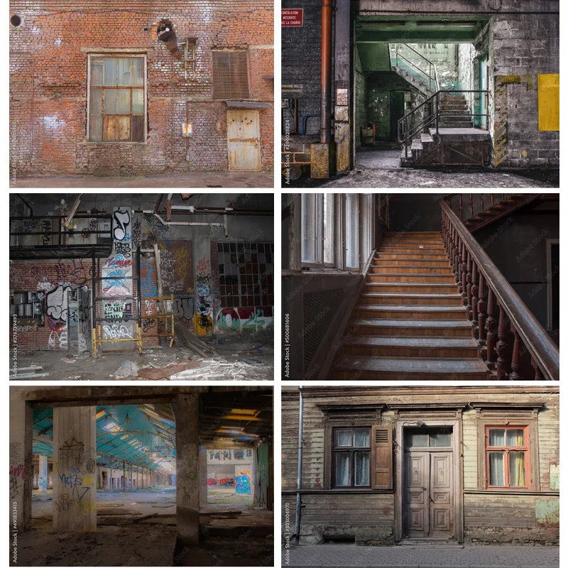 

ZHISUXI Vintage Shabby Interior Building Wall Photo Background Old Stairway Corridor Halloween Photography Studio Props PJ-04