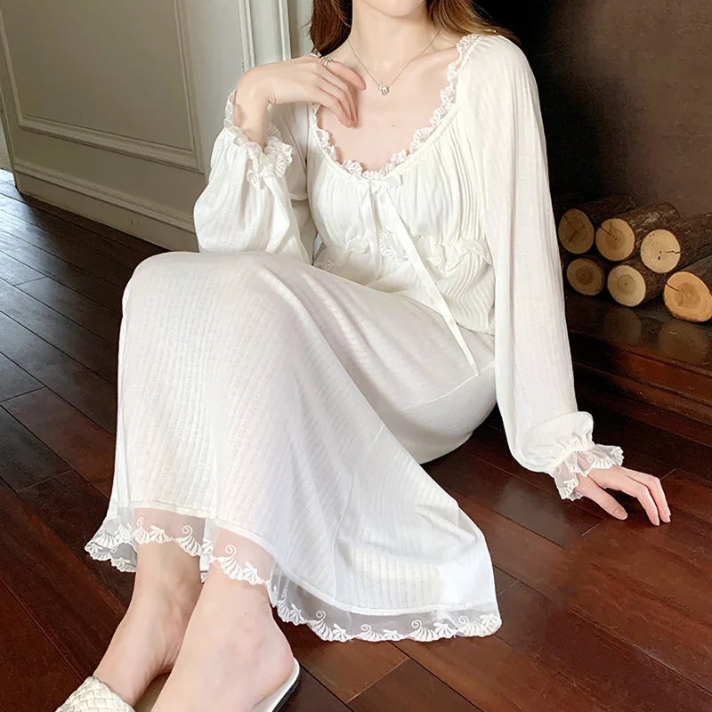 Nightgowns For Women New Long Sleeve Night Dress Large Size Loose White Nightdress Retro Ladie's Nightwear Princess Nightshirt